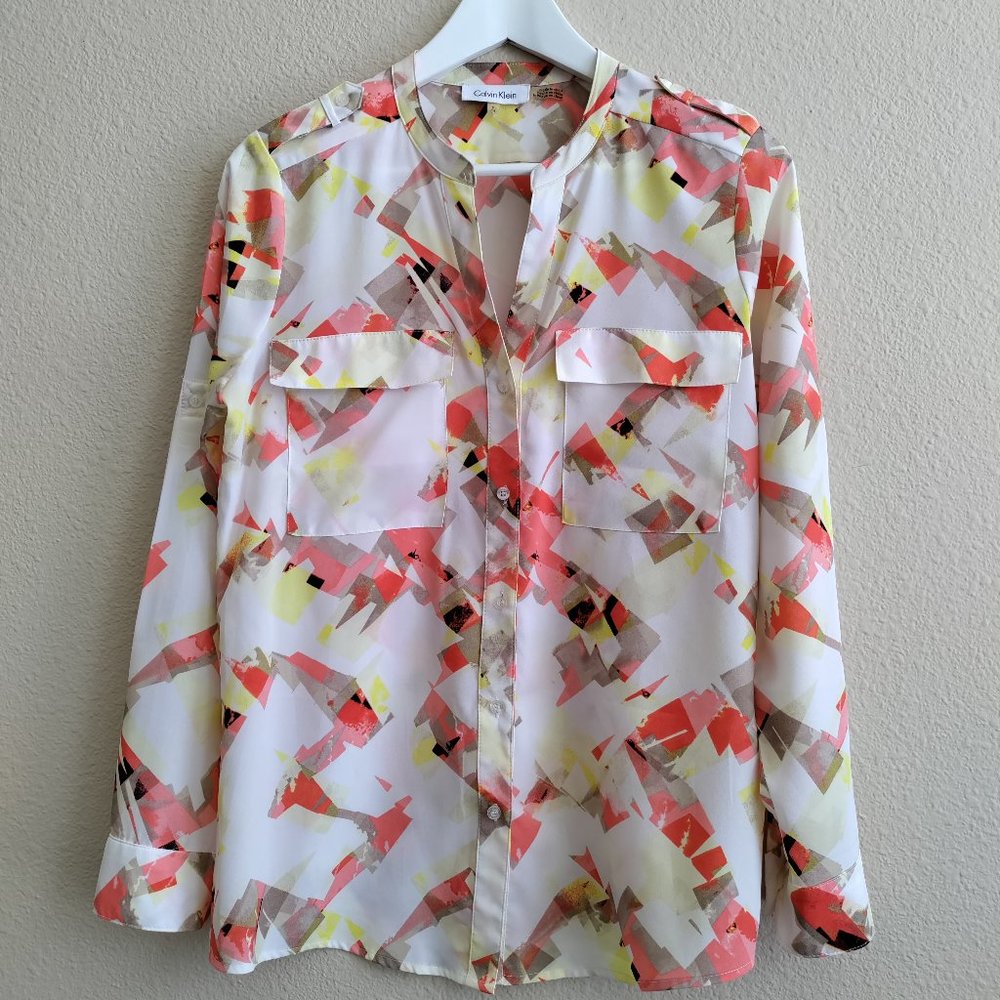 Calvin Klein Roll Sleeve Blouse Size S